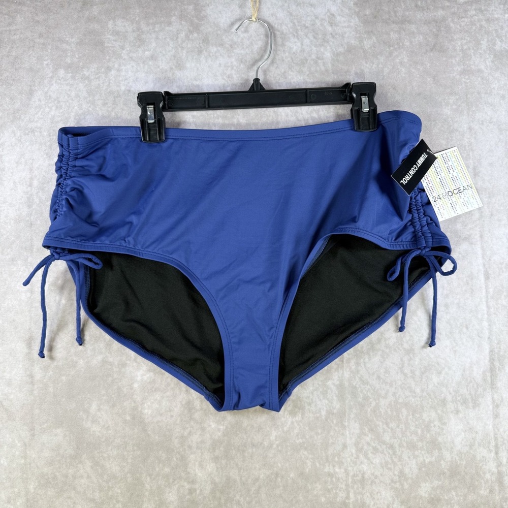 24th & Ocean Swim Bottom Women Plus 20W Navy Mid Waist Adj Hipster Tummy Control